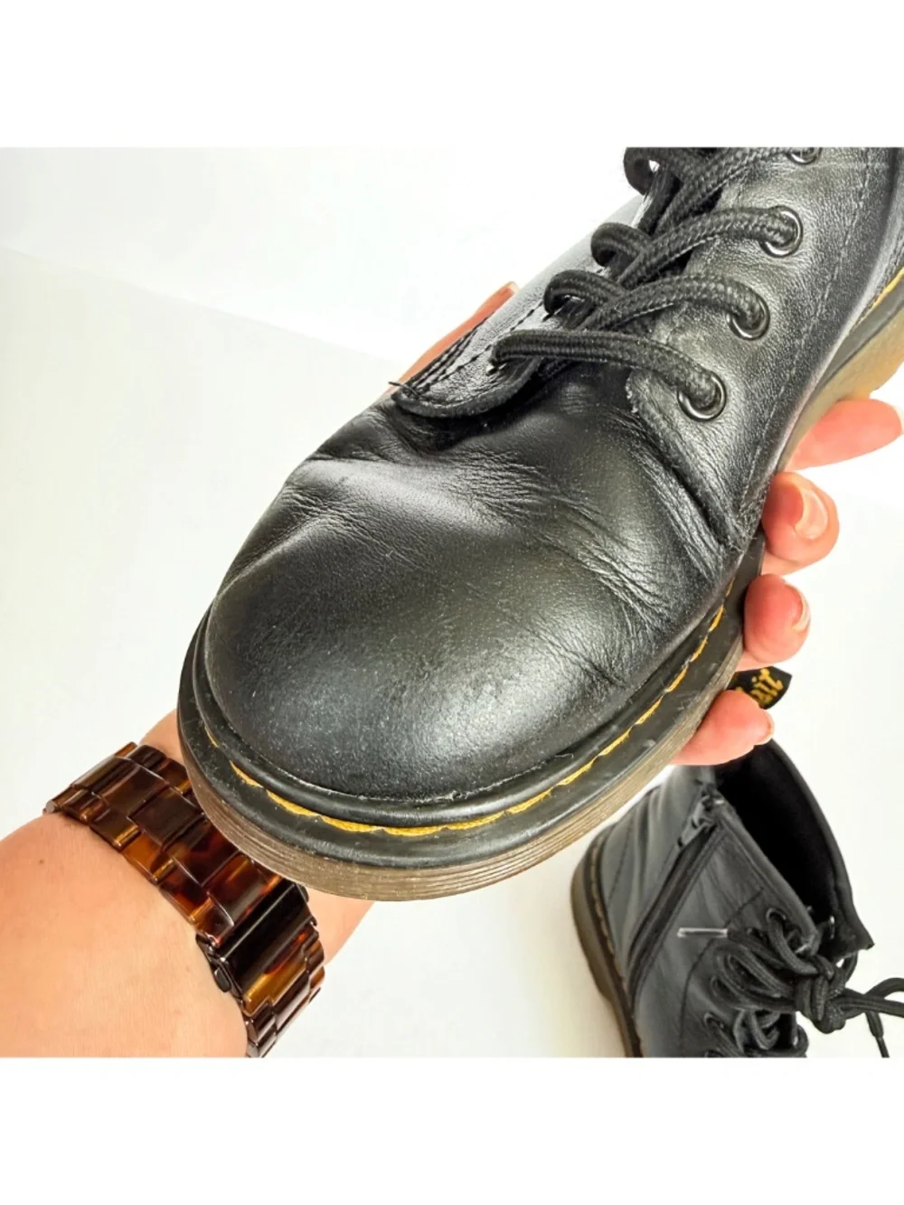 Doc Martens Kids 1460J Black Leather Side Zip Lace Up Combat Boots US2/UK1/EU33